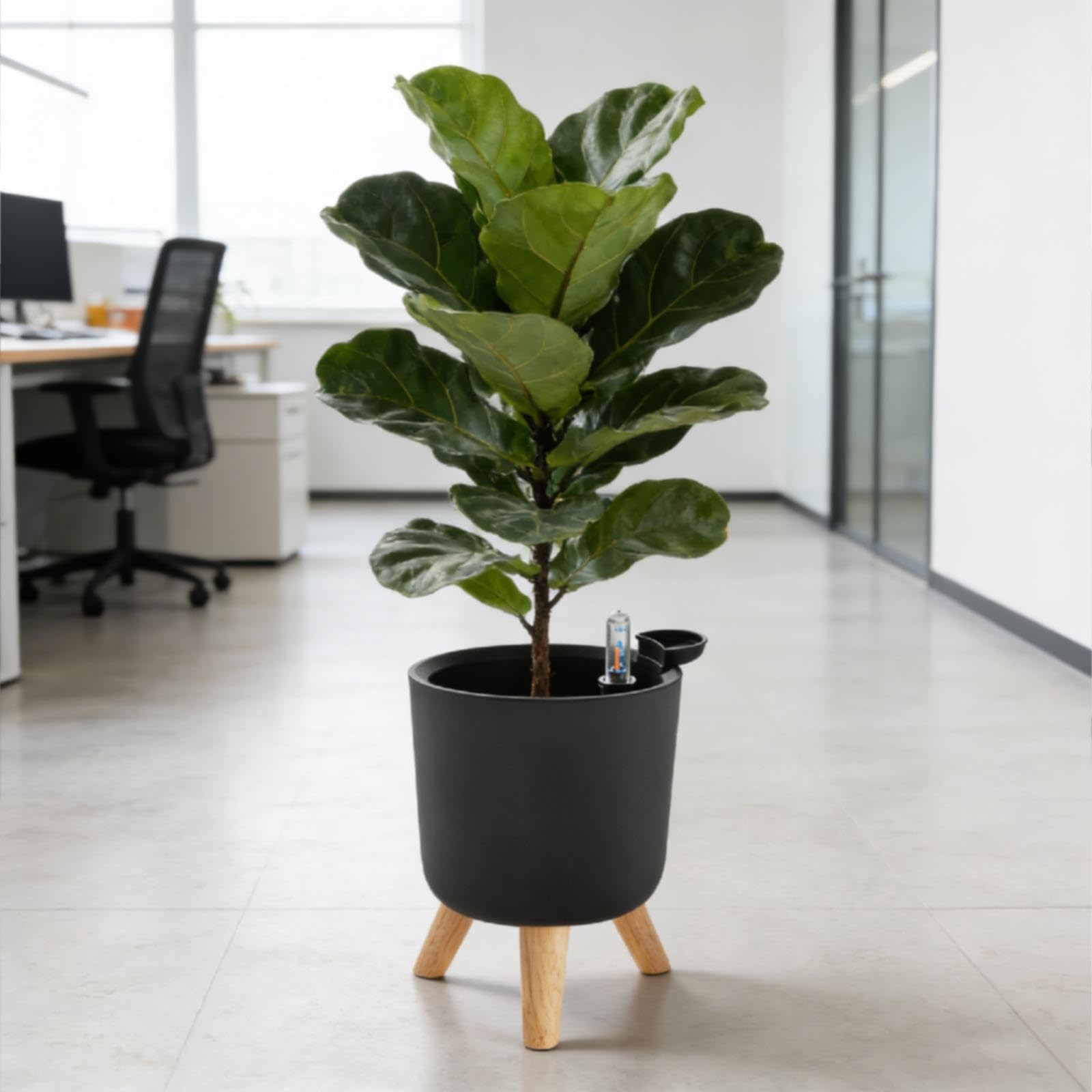 Samonawadniająca się doniczka na kwiaty, dekoracyjna donica na balkon, do ogrodu, na podwórko, do biura lub domu (szara, 17 x 15 cm)