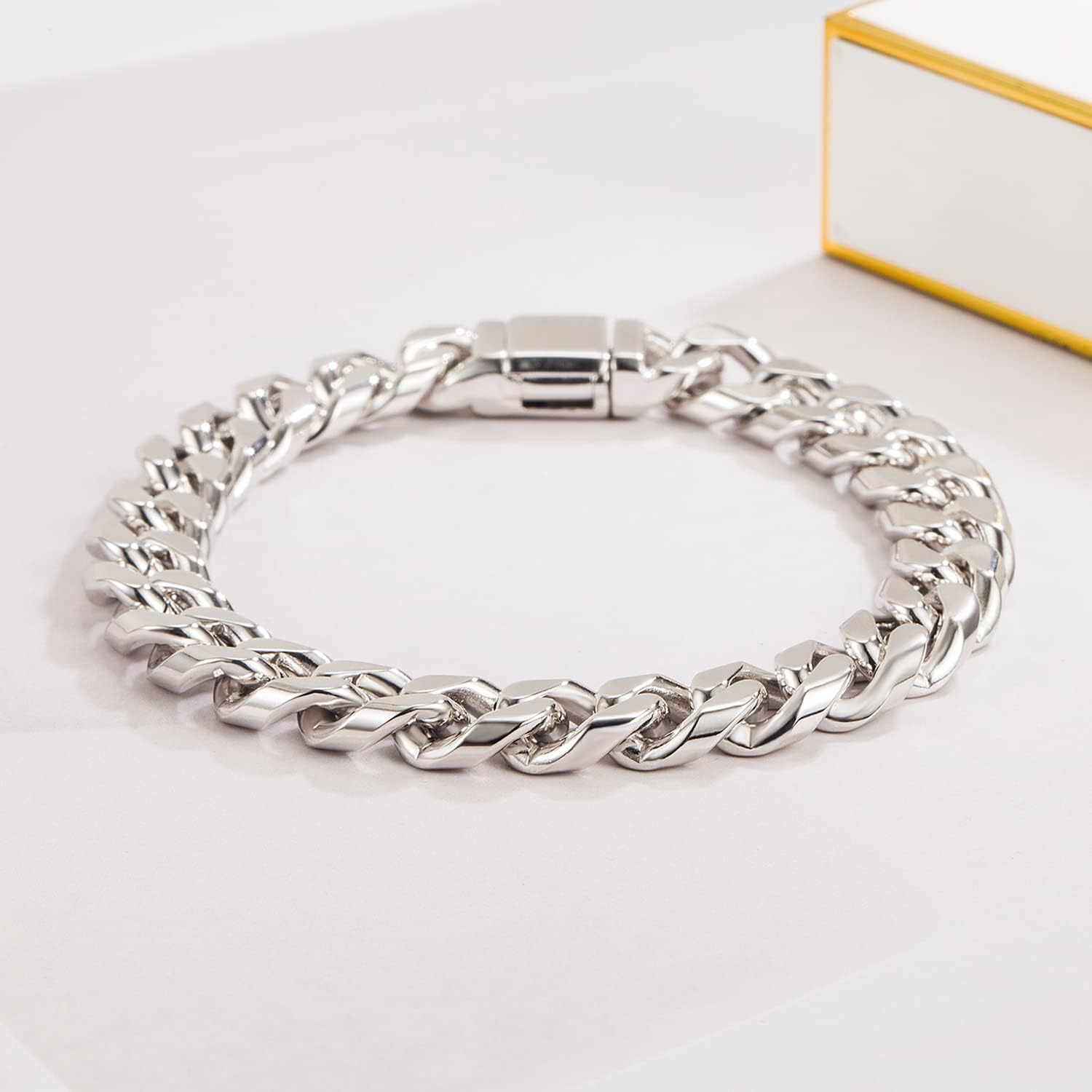Men 925 Sterling Silver Solid Miami Cuban Link Chain Bracelet -10MM - 12MM- Curb Cuban Bangle 7" 7.5" 8" 8.5" 9" 9.5"10" Thick Big Link Man Teen Boys Jewelry Gift, 8 inches, no gemstone