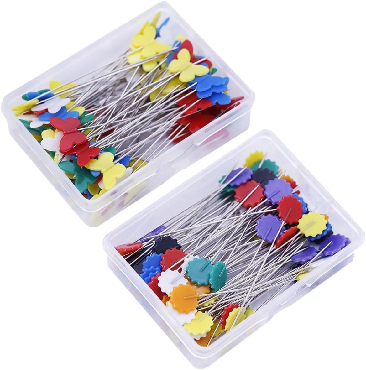 Cabilock 100pcs Flower Head Straight Pins DIY Fixing Location Pins with Deep Color Flower and Plum Blossom Heads for Sewing Crafts and Stationery Accessories