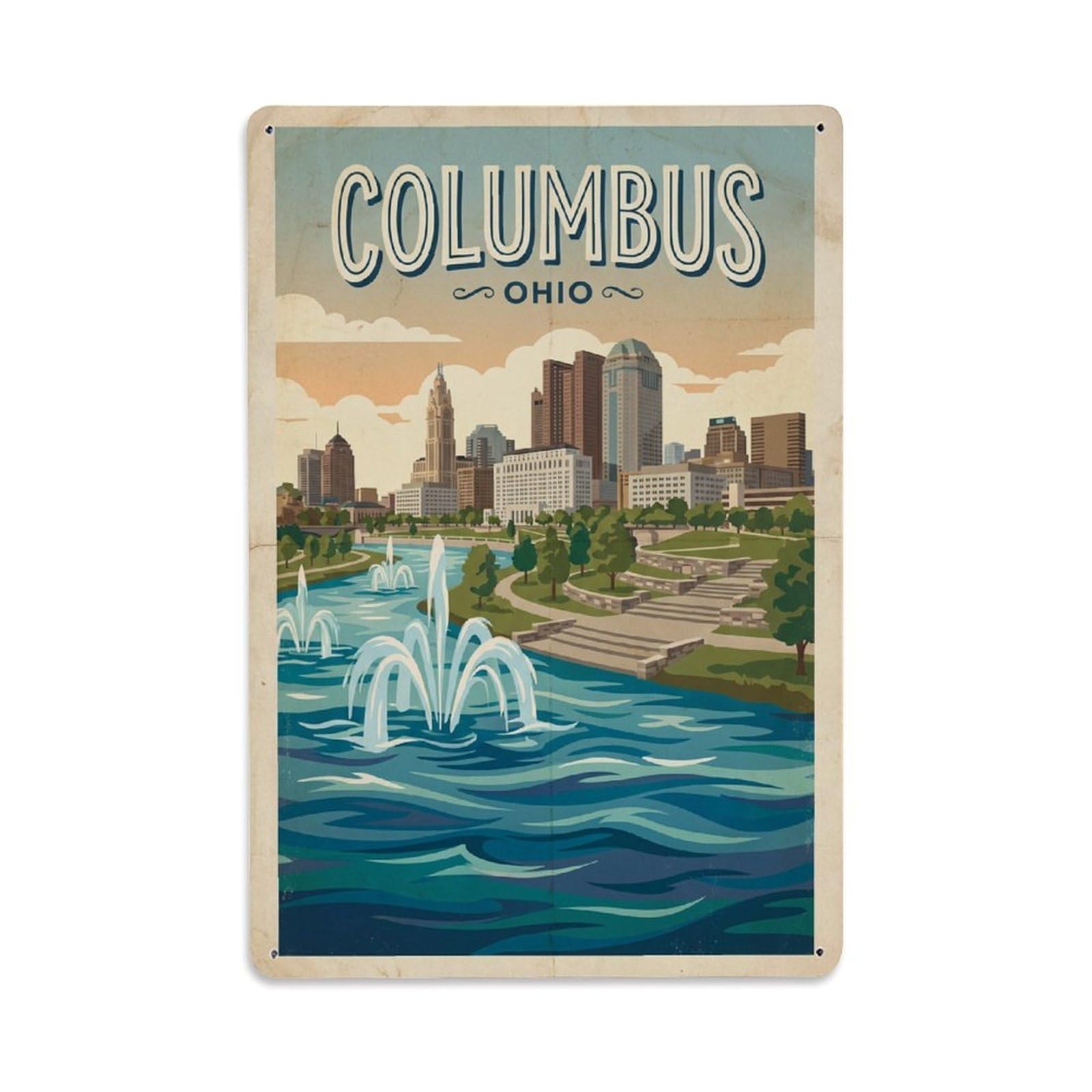 Xanthor Style Vintage Travel Usa Columbus Metal Tin Sign