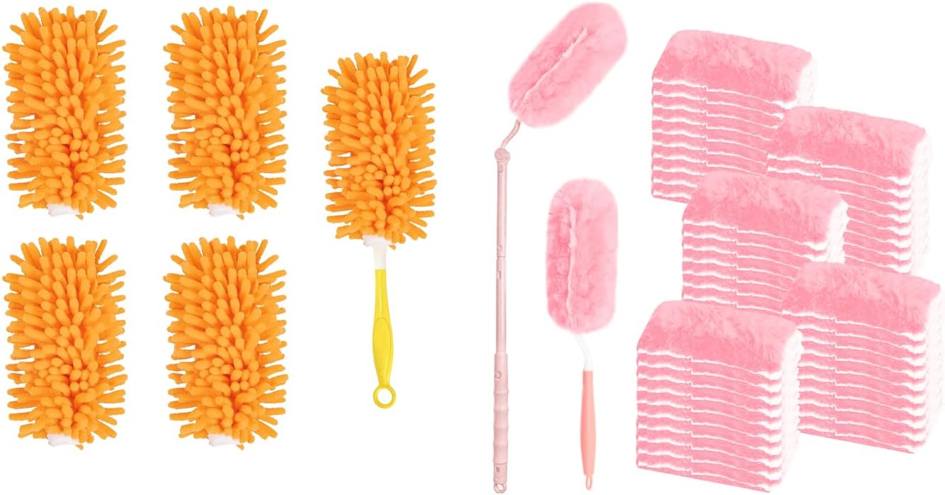Duster Refill for Swiffer Duster, 50 Count Heavy Duty Duster Refills with 2 Handle & 4 Pack Reusable Duster Refill for Swiffer Duster Extended Handle for Cleaning