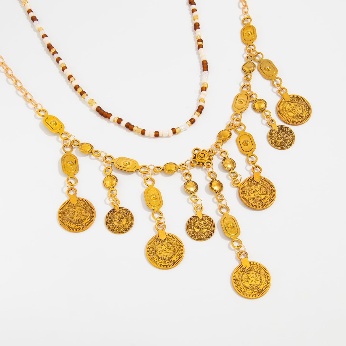 Boho Coin Charm Necklace for Women Pirate Necklace Cowboy Cowgirl Western Jewelry for Women Chunky Layered Beaded Coin Necklace Ethnic Gypsy Costume Pirate Accessories Women - Image 3