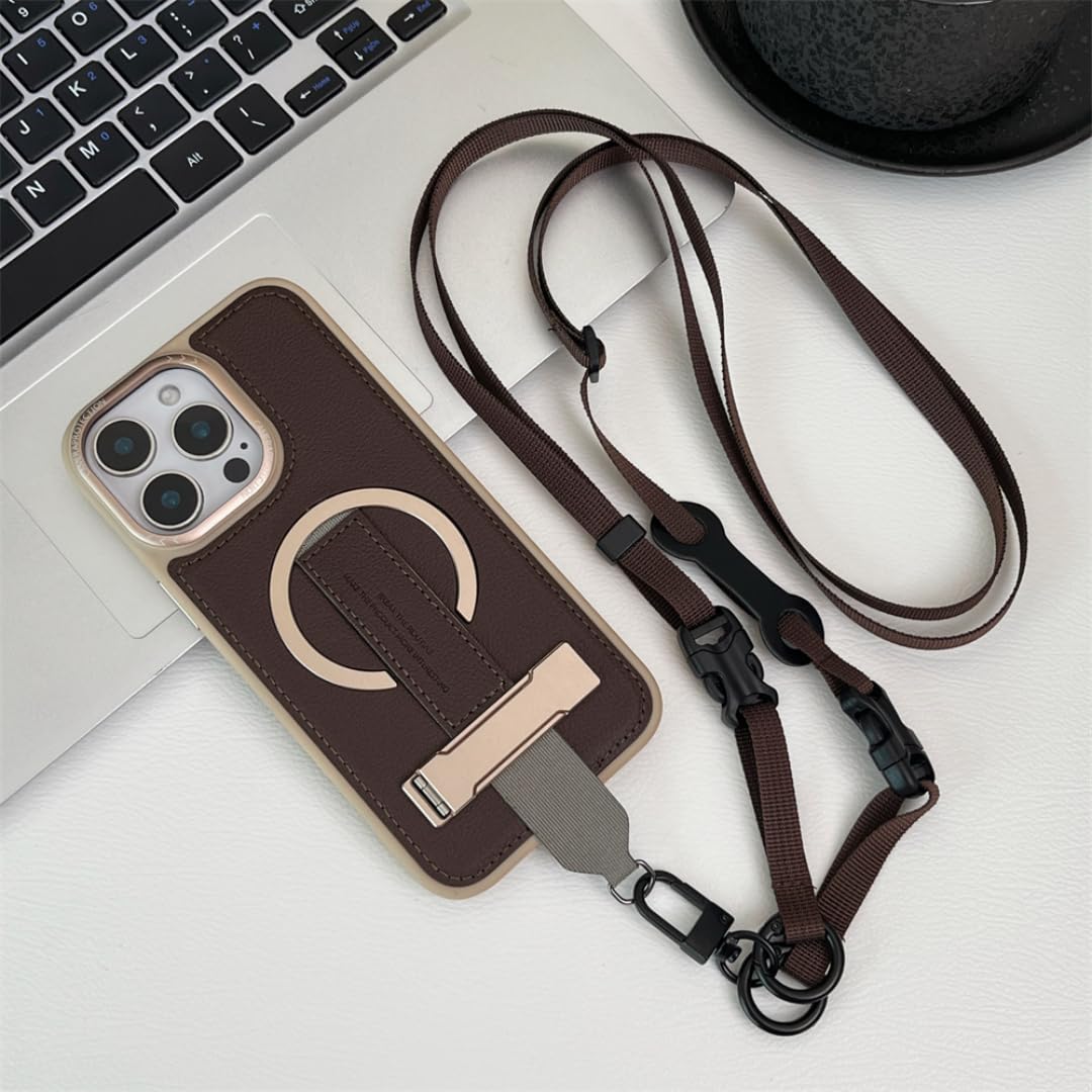 Étui iPhone 14 Pro en cuir Desert Gold avec bandoulière pliable et support magnétique - 6