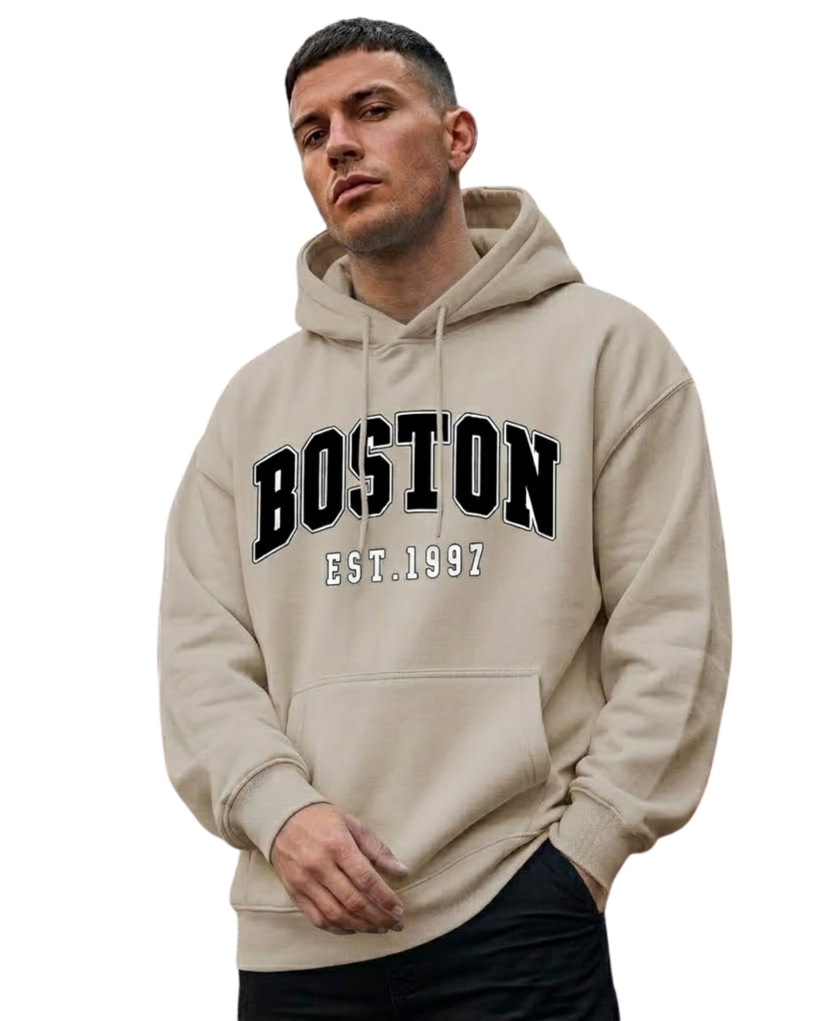 shaira fashion Men's Oversized Hoodie – [Graphic Text, e.g., Boston 1997 / Los Angeles] Printed Fleece Hooded Sweatshirt – Casual Loose Fit Pullover with Pocket-picture-13