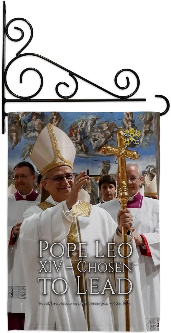 Chosen to Lead Pope Leo XIV Wall Decor Set Canvas Flag Holder Memorabilia Religiou Yard Sign Picture Print Habemus Papam Decorations American Papal Poster Vatican Tapestry Catholic Gifts Made in USA