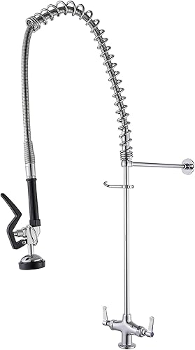 Grifo de fregadero comercial con rociador de 39 pulgadas de altura, montaje en cubierta, un solo agujero, doble mango, resorte en espiral, rociador,