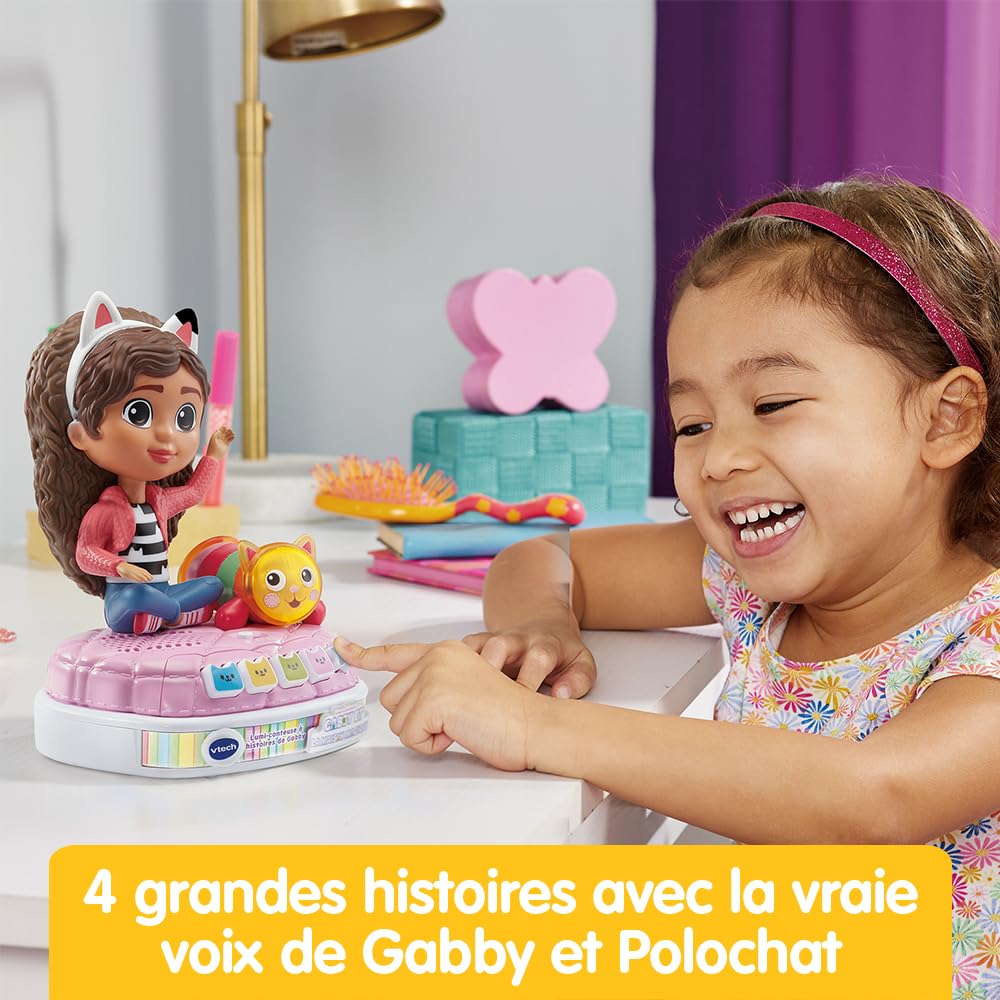 VTech - Gabby et La Maison Magique, Lumi-Conteuse à Histoires de Gabby, Boîte à Histoires Veilleuse, Jouet Interactif et Musical avec 4 Jeux, Cadeau Enfant de 3 Ans à 7 Ans - Contenu en Français