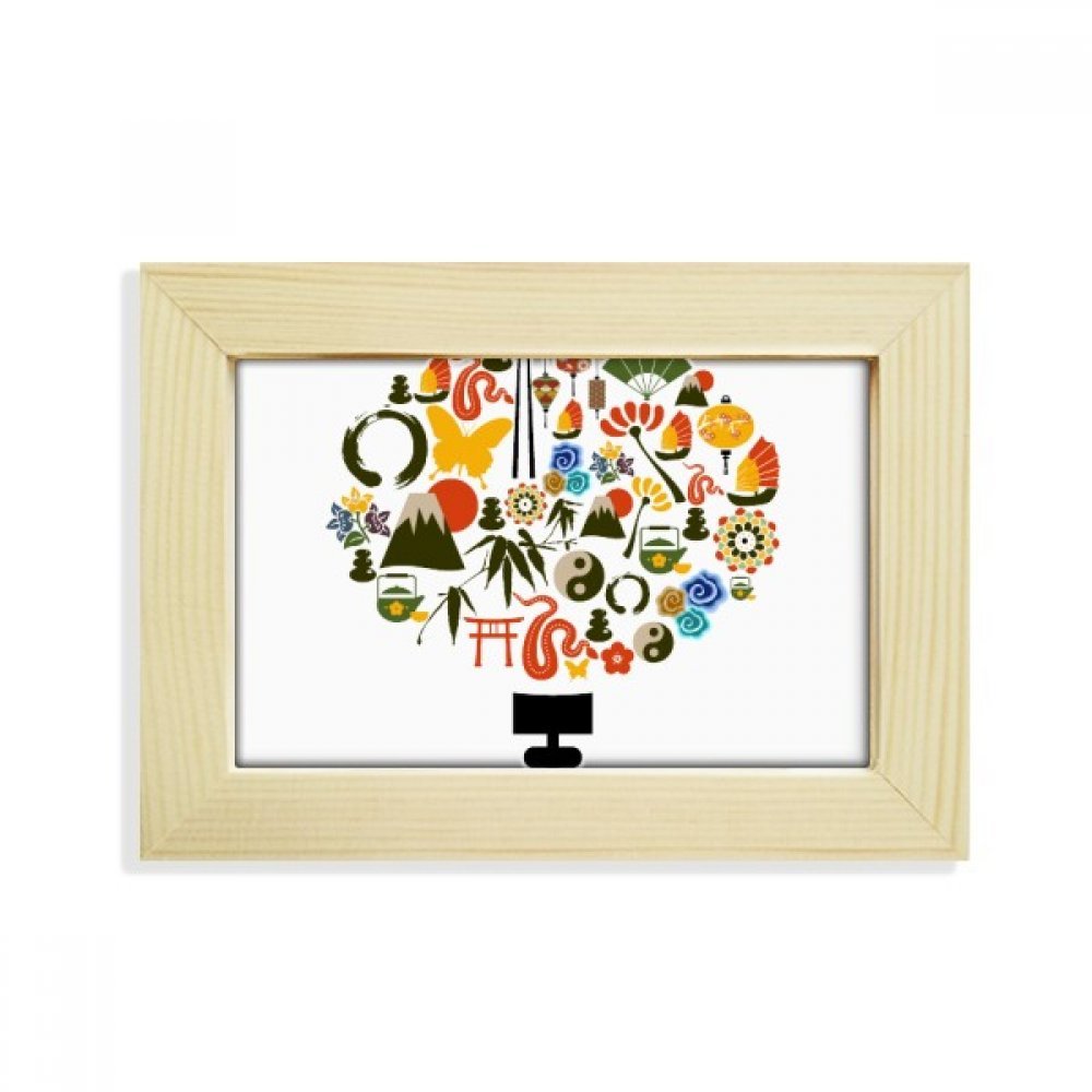 Marco de la foto de madera 5x7 decorativo con pintura de mariposa taiji y tetera oriental