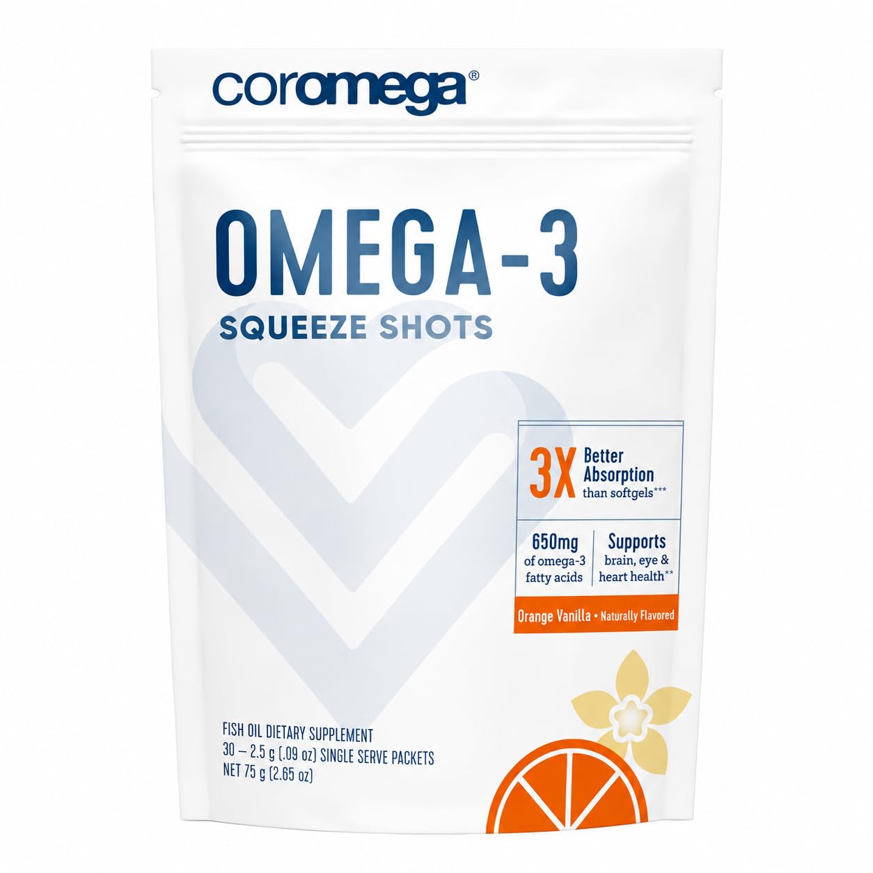 Coromega - Omega 3 Fish Oil Supplement - 30 Squeeze Packets - 650mg