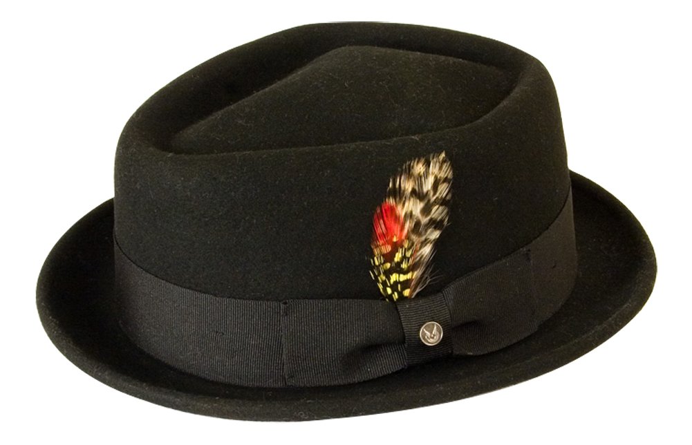 Gamble & Gunn ‘New Orleans’ Pork Pie Hat, Men’s, Unisex, Black Wool Diamond Top Vintage Style Hat (55cm) Black