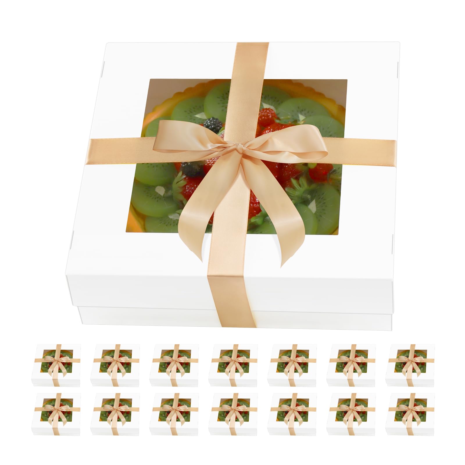 15 White Catering Boxes with Lids, 9x9x2.5 In, Bakery Boxes with Window