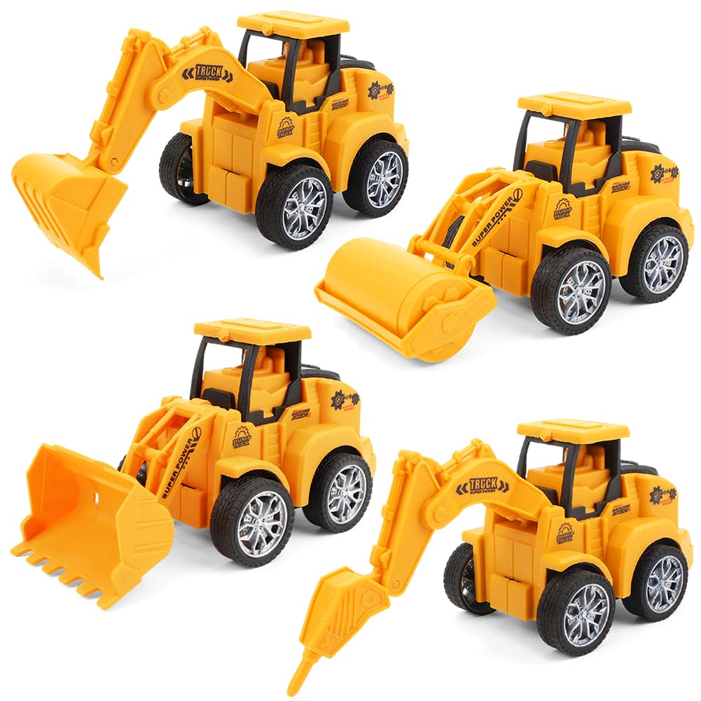 WFKKMEQ Construction Vehicles, 4PCS Excavator Car Pull Back Racing Cars Friction Power Vehicle Construction Cake Decoration Tractor Vehicle Engineering Vehicles Set Cars Model for Party Decoration