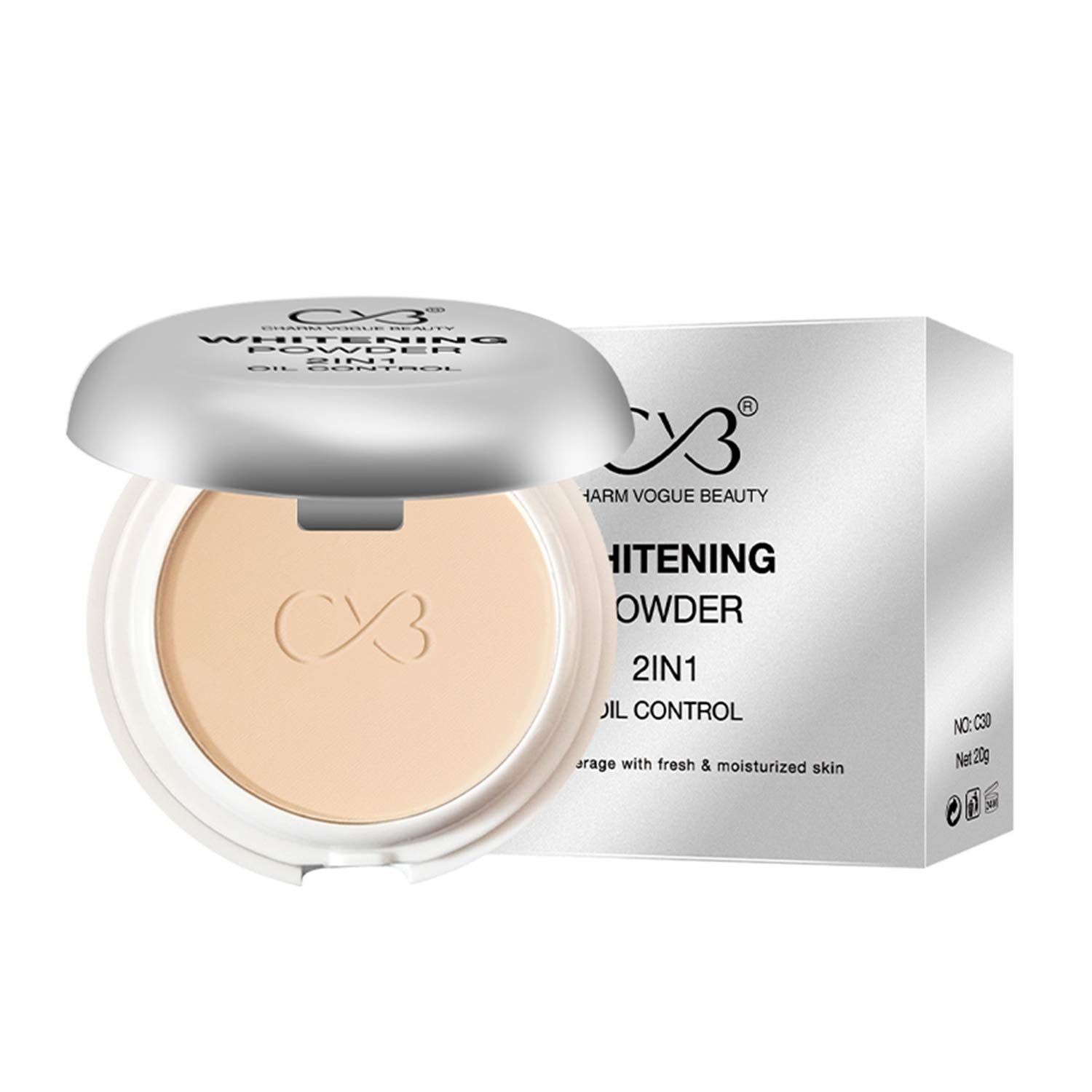 CVB C-30 2 in 1 Oil Control & Whitening Compact Powder for Perfect Coverage & Moisturized Skin (03, Natural Beige, 20g)