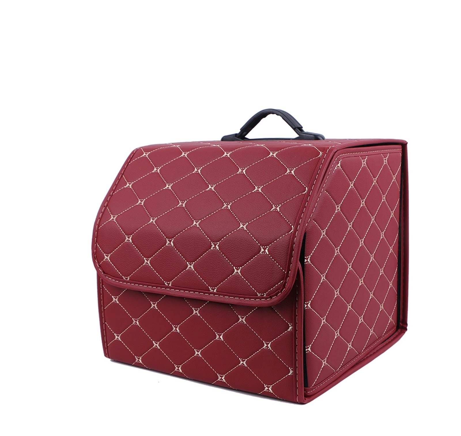 Boîte de rangement de coffre pliable en cuir rouge de grande capacité pour outils auto