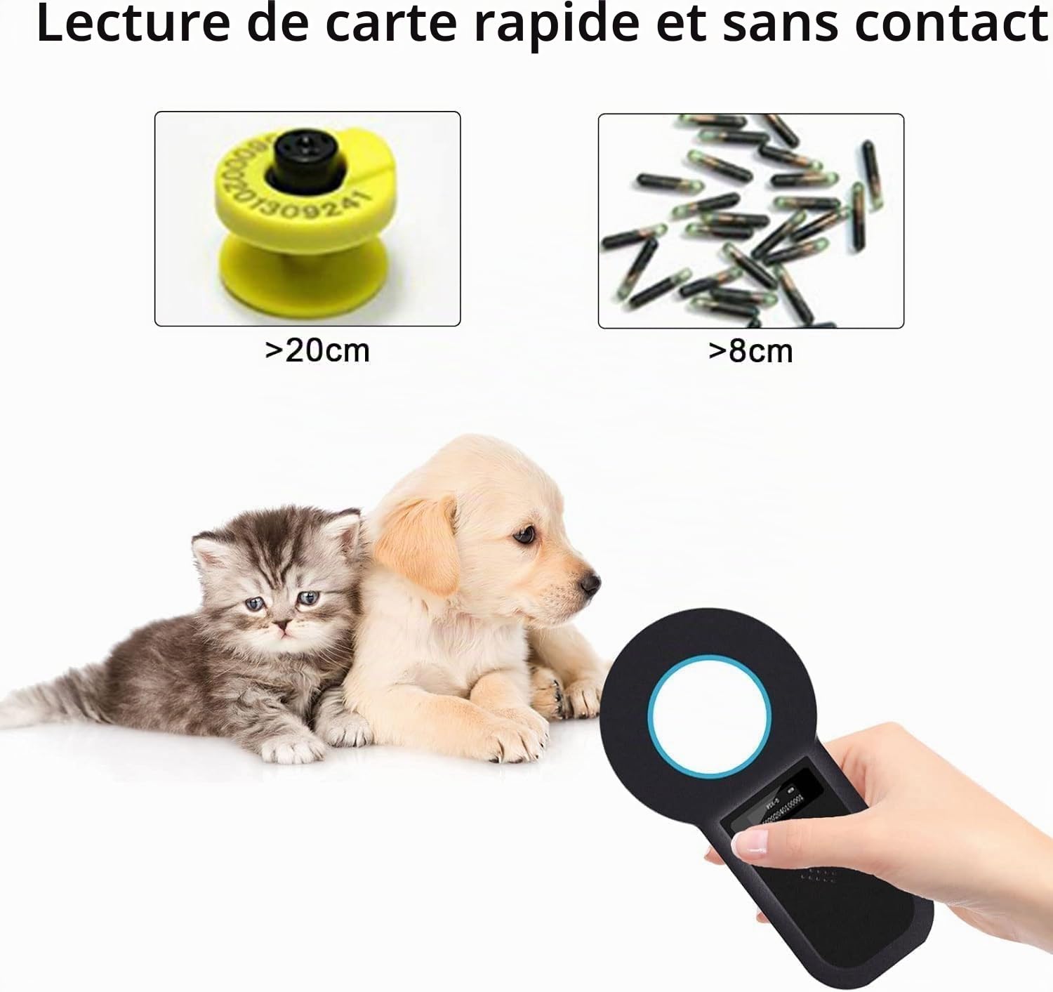 Scanner pour Micro Puces Animaux Domestiques, 134.2KHz Lecteur De Puces Électroniques pour Animaux Domestiques avec Écran OLED, Support pour Lecteurs RFID pour ISO 11784/11785, FDX-B