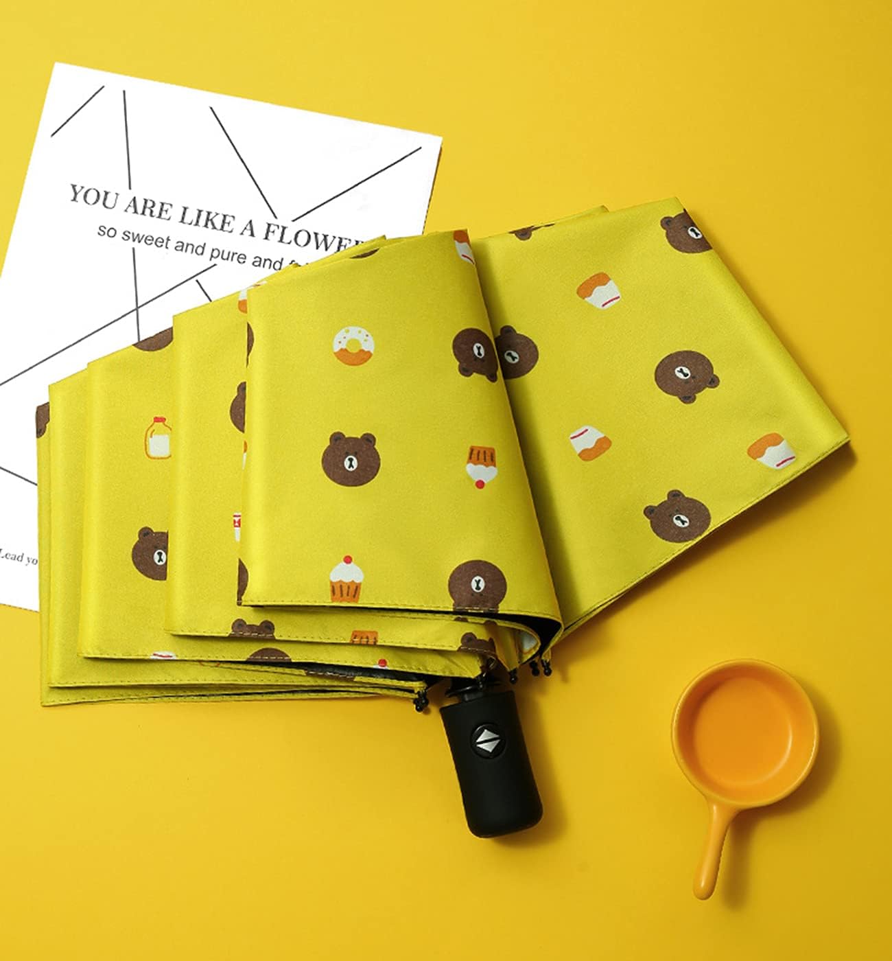 Rain Umbrella Little Bear,windproof, resist the strong sun ultraviolet radiation,folding style with Auto Open Close (YELLOW)