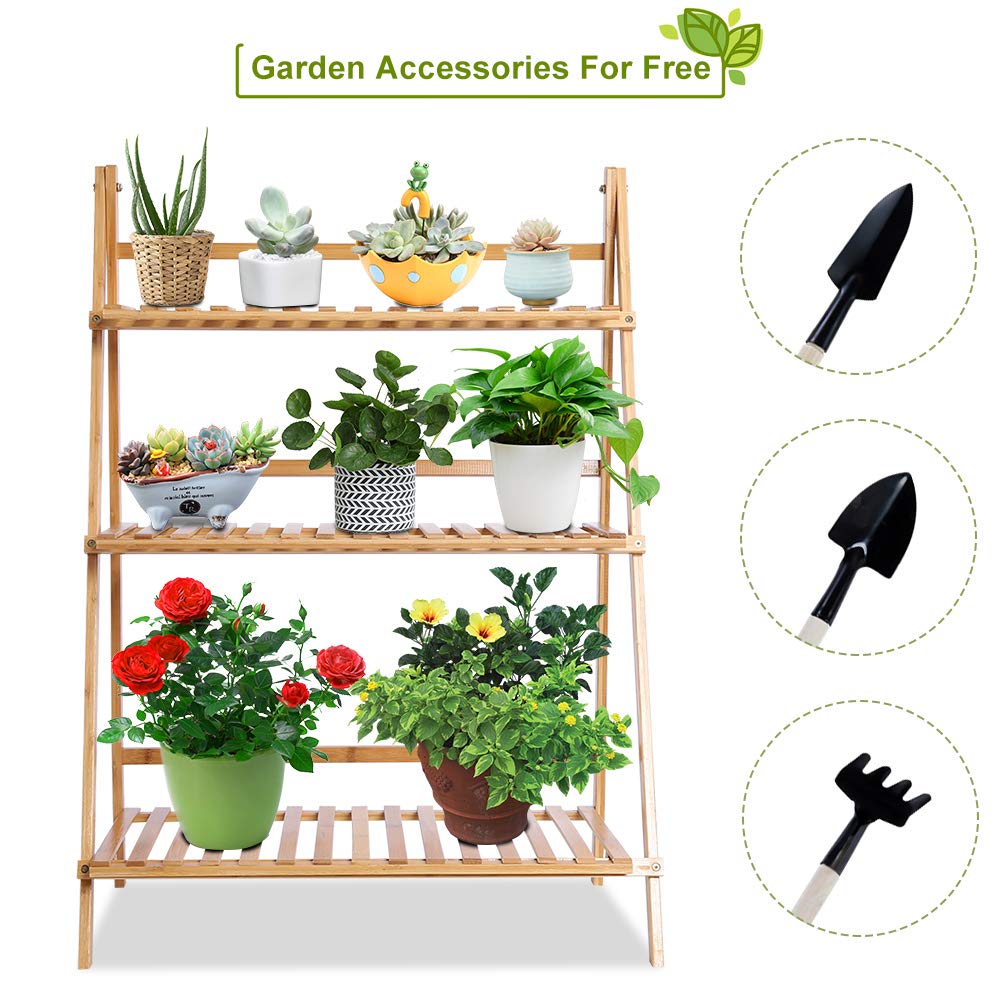GURECOD Supporto per piante in bambù a 2 livelli, ripiano regolabile per scrivania, ripiano a scala per ufficio, decorazione, ripiano per cucina (37cm x 21cm x 30cm
