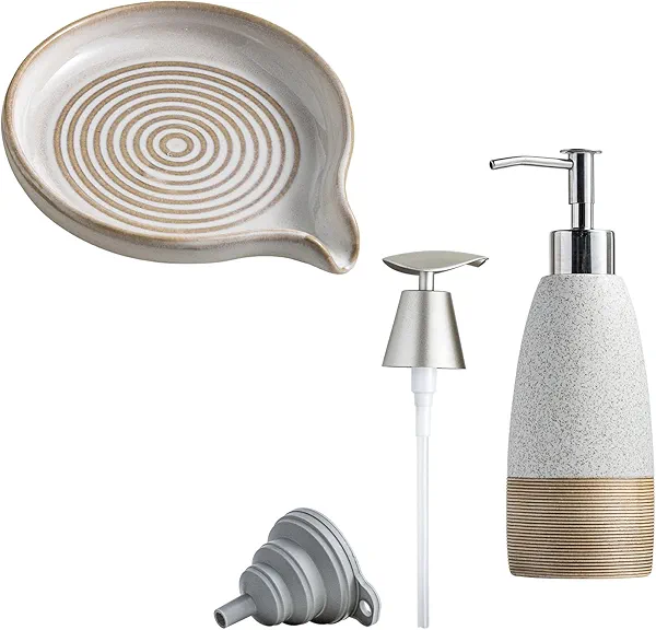 Soap Dish with Drain & 12 oz Dish Soap Dispenser with 2 Pumps