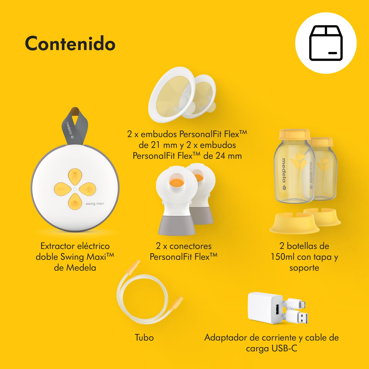 Medela Swing Maxi Extractor de leche eléctrico doble, más leche en menos tiempo, recarga mediante USB, embudos PersonalFit Flex y tecnología 2-Phase Expression