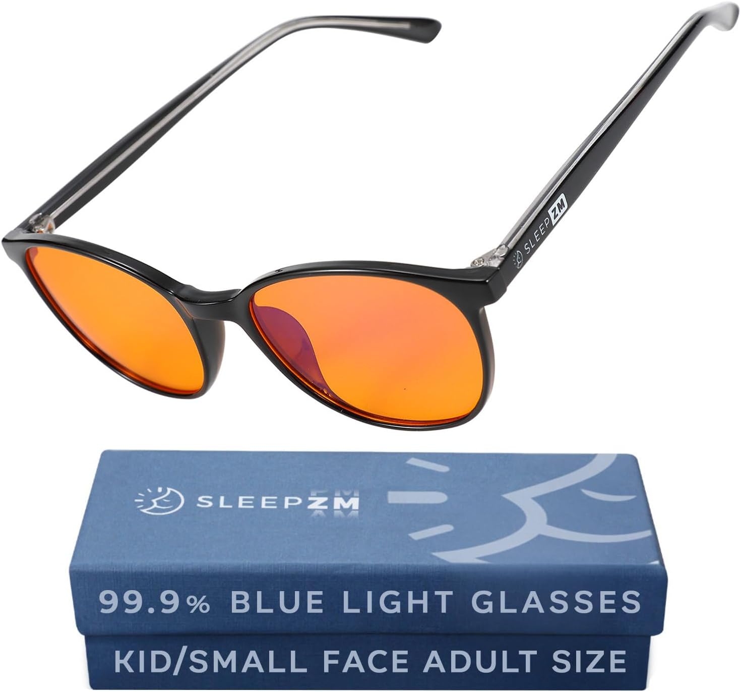 100% Wayfarer Small Face Blue Light Blocking Glasses - Better Sleep Anti Eye Strain Protection - Computer Gaming Women Men - Black - 99% Night-time Amber Lens