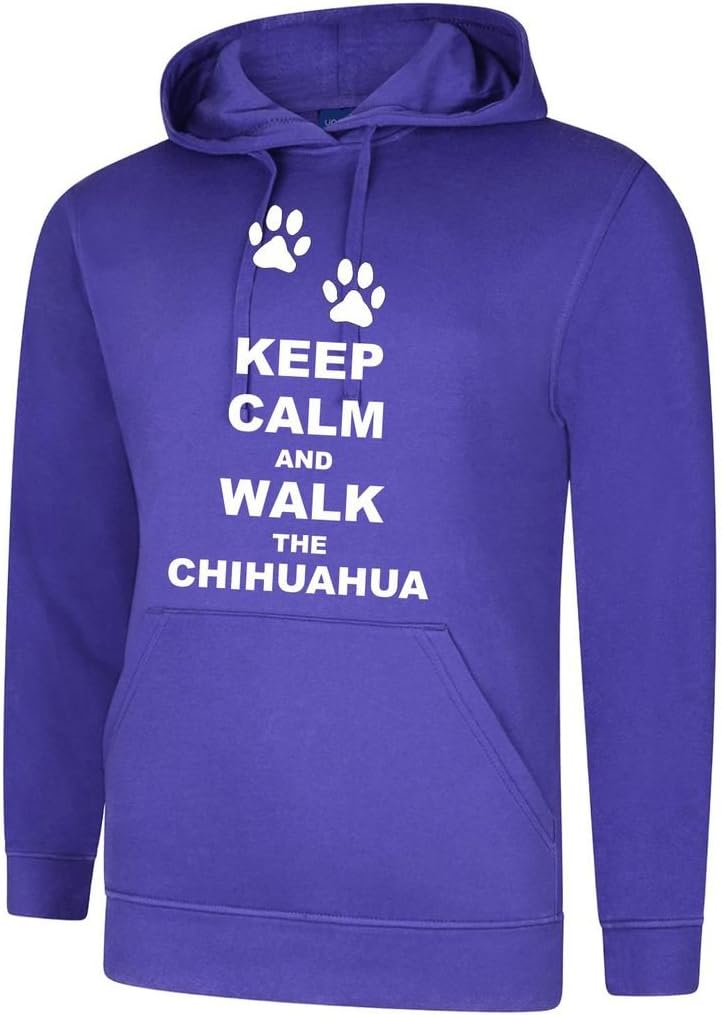 Keep Calm and Walk The Chihuahua Dog in Purple Hoody & White Text