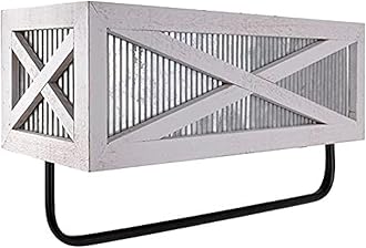 Autumn Alley Farmhouse Rustic Towel Rack Shelf Holder - Wood Towel Rack Basket Storage - Farmhouse Towel Holder for Rustic Bathroom and Farmhouse Kitchen Décor - Wall Mounted, Galvanized, Rustic White