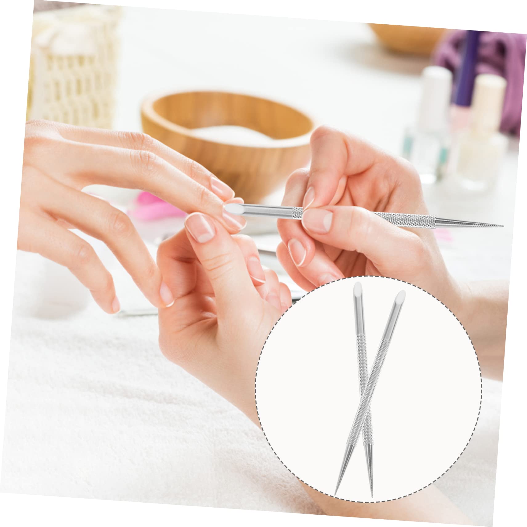 FOMIYES 2Pcs Stainless Steel Cuticle Pusher Tool for Nail Remover for Natural Artificial Nails Comfortable Slip Handle for Nail