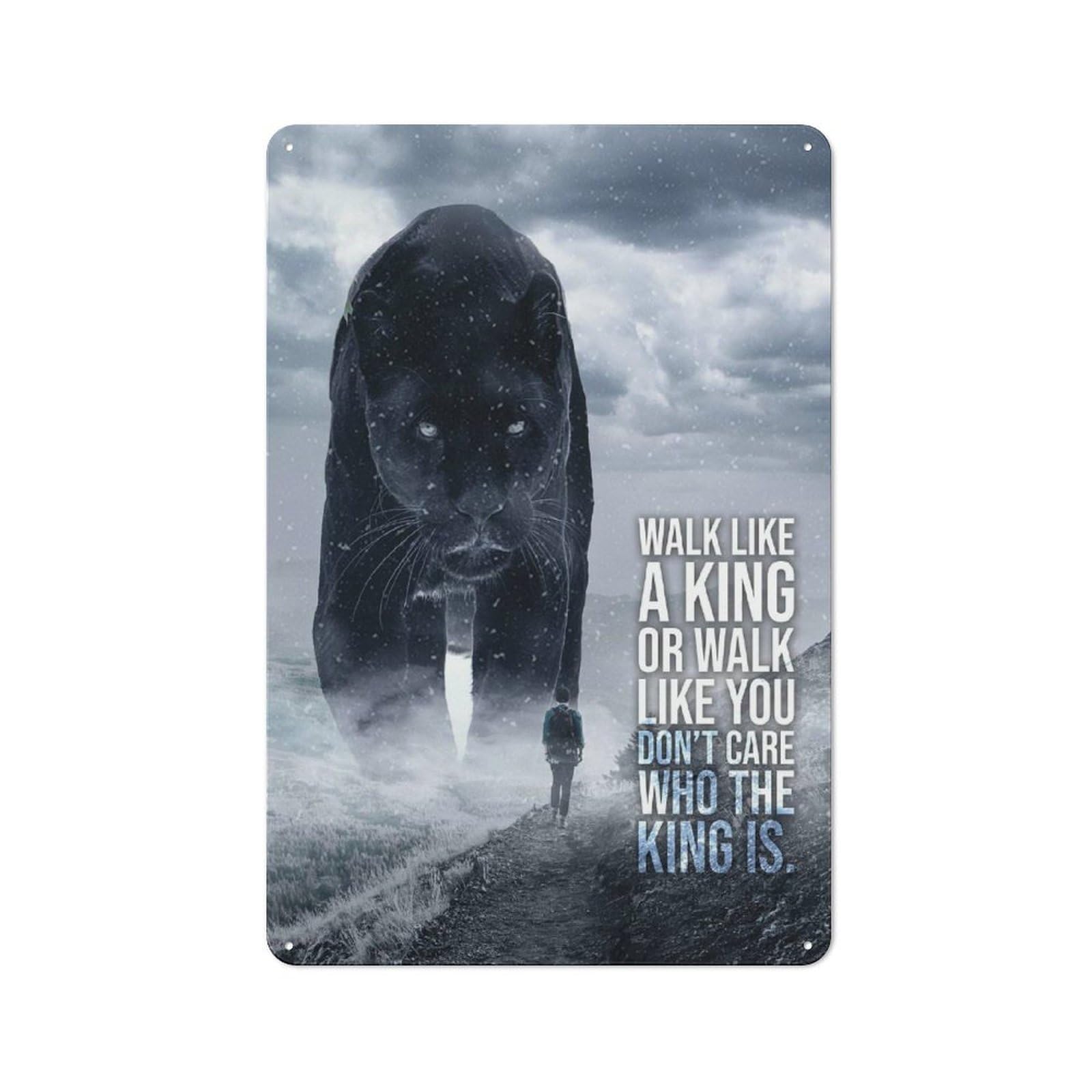 Junmoney Style-23 Metal Wall Sign 30X20cm Featuring Walk Like A King Panther For Café Or Restaurant, For An Autumn Wall Display In Café And Restaurant