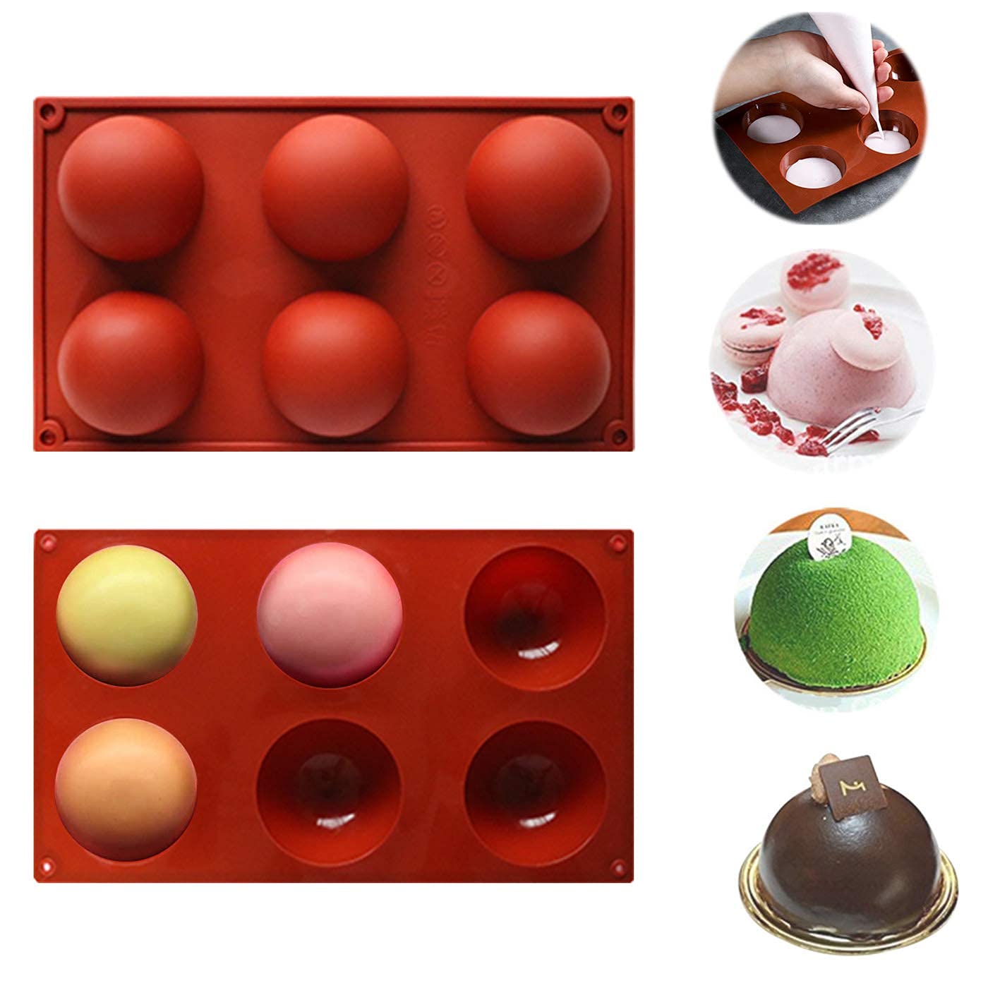 Silikonform für heiße Schokoladenbomben, groß, Schokoladenform, runde Schokoladenform, Kugel, 6,3 cm, Schokoladenform für Schokolade, Kuchen, Gelee, 2 Stück