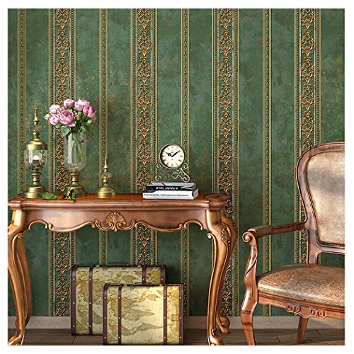 Blooming Wall Textured Vintage Damasks Floral Pattern Wallpaper Wallcoverings for Walls, 57 Square ft/Roll (Green(Stripes))