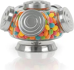 【Cozena】Baleiro de Vidro Giratório Bomboniere Antigo Balas e Doces. (Prata)