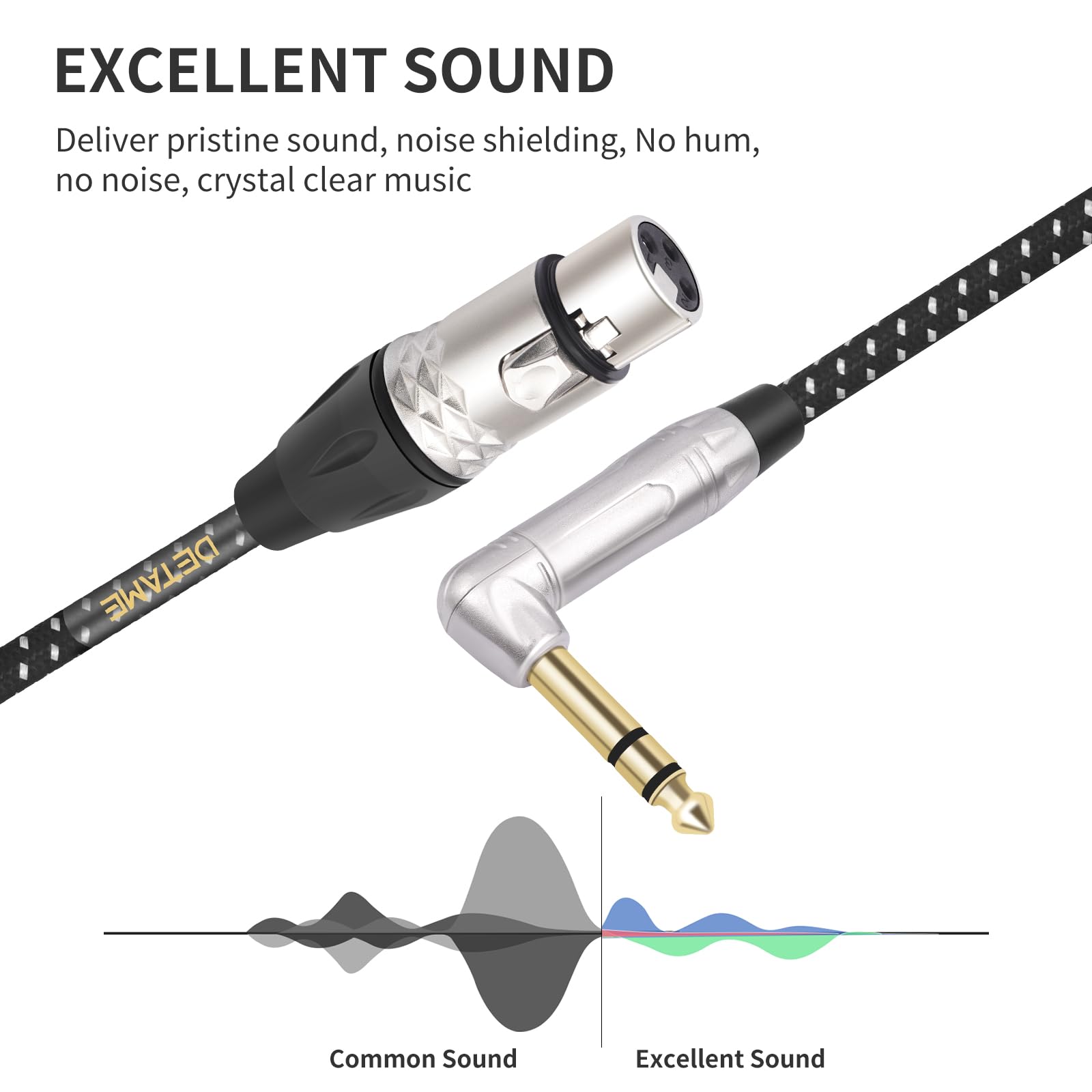 Cable mezclador XLR hembra a ángulo recto 1/4 TRS, ángulo recto de 6,35 mm a 3 pines XLR hembra para amplificador mezclador de micrófono