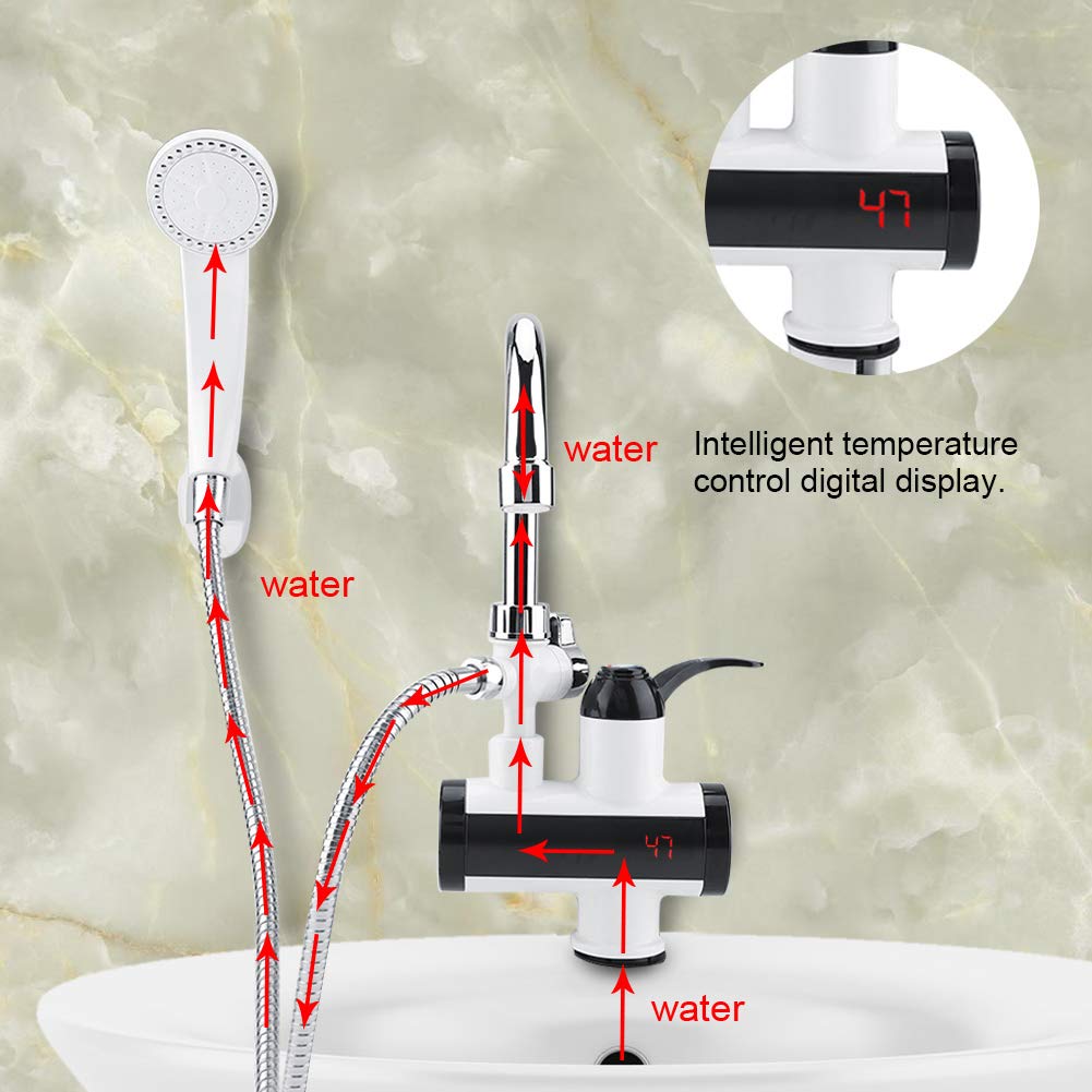 Rubinetto dello scaldacqua istantaneo, rubinetto dell'acqua calda elettrico istantaneo, rubinetto elettrico istantaneo, con display della temperatura + soffione doccia 220V(220V)