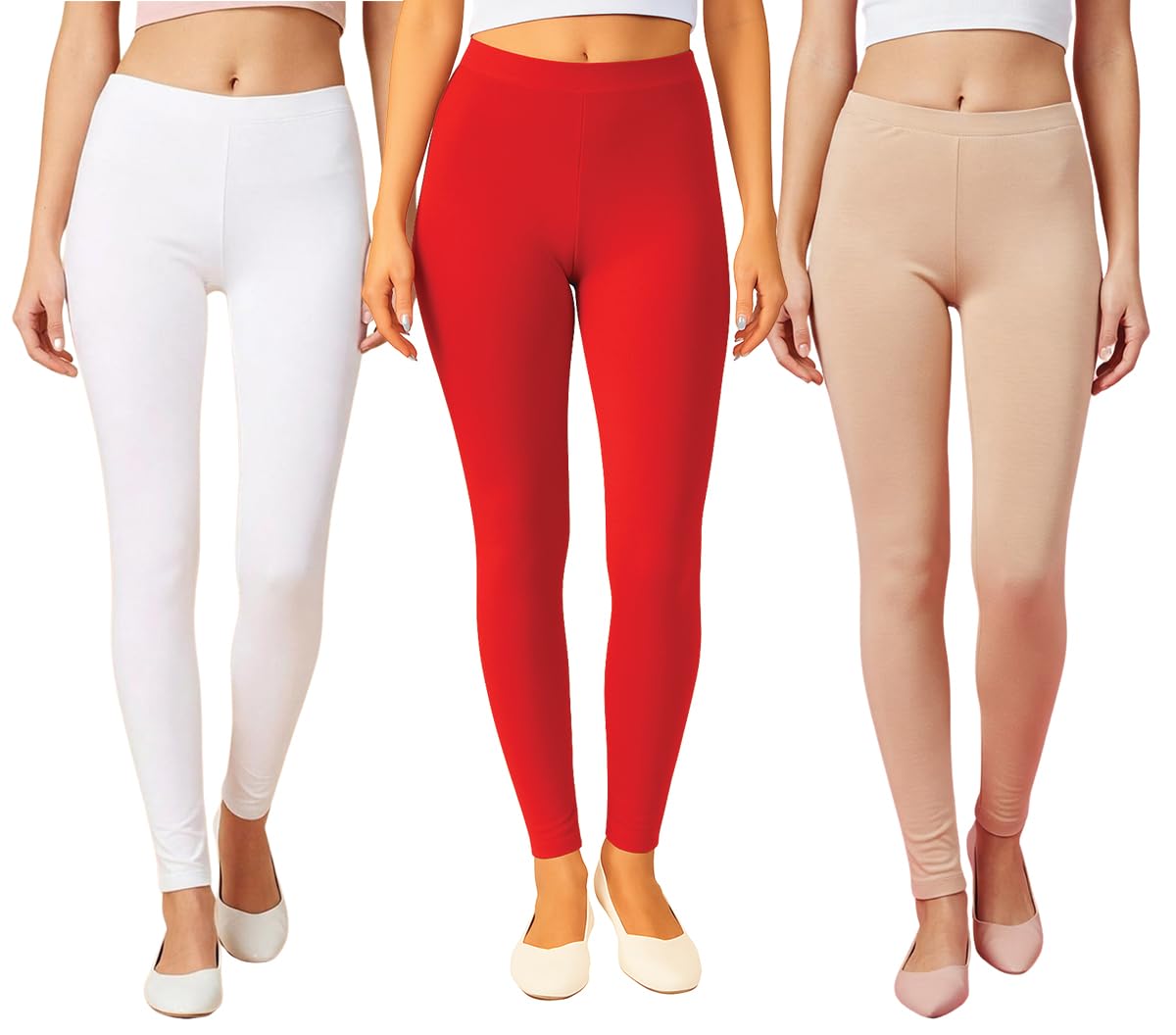 Cotton Lycra Leggings for Women Pack of 3 – Stylish Multi-Color Stretch Pants for Daily, Travel & Casual Fashion S to 2XL-image-2