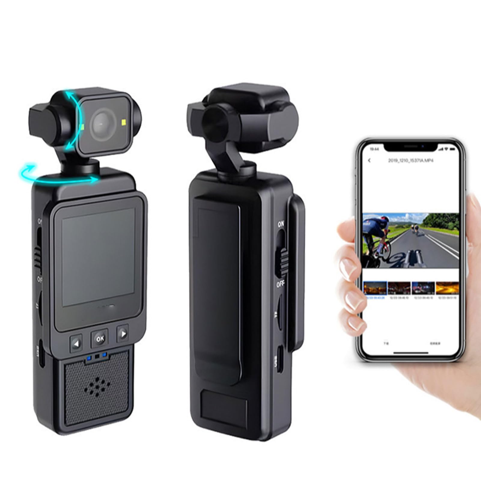 Lazmin112 Telecamera Indossabile Con Registrazione Audio E Video, Telecamera Per Vlogging 1080P Con Schermo TFT Da 1,54 Pollici, Obiettivo Con Rotazione A 360°