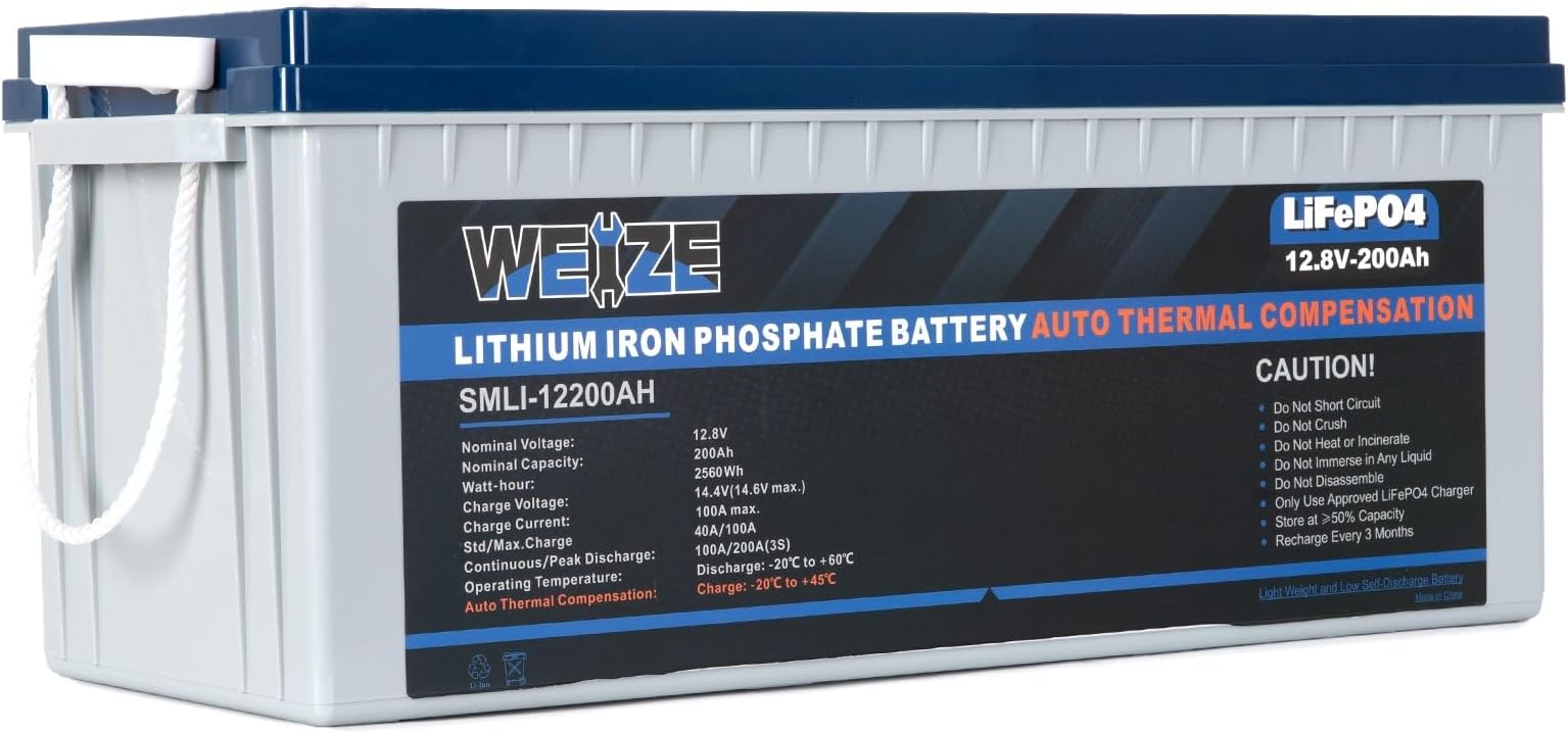 WEIZE 12V 200Ah LiFePO4 Lithium Battery with Self-Heating Function, Built-in Smart BMS, Up to 8000 Deep Cycles Rechargeable Battery Perfect for RV, Solar, Marine, Camping, and Off Grid