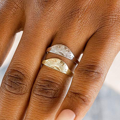 Pura Vida Gold-Plated Rising Sun Ring - Brass Base, Hammered Finish - Sizes 5-93