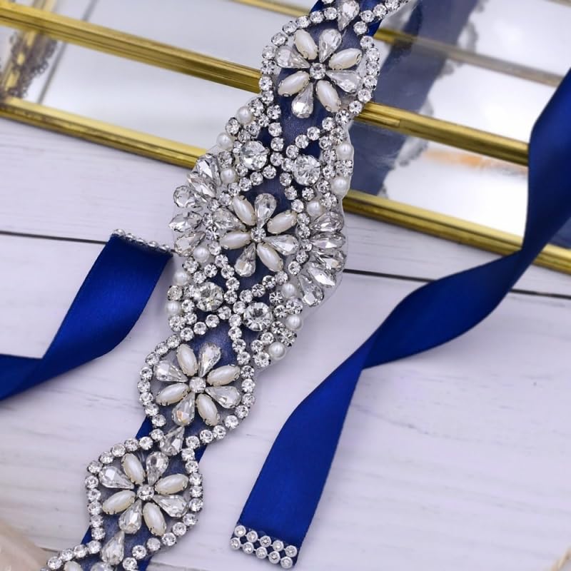 Bridal Rhinestones Sash Applique Pearls Beaded Belt Handmade Crystal Bridal Belts Thin Evening Dress Accessories3
