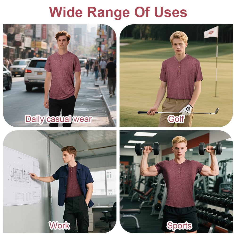 Męska koszulka na co dzień z kołnierzem dziadka, koszule z guzikami inteligentna koszulka z półguzikami slim fit bez kołnierza koszulki polo letnie topy z krótkim rękawem dla mężczyzn sportowa