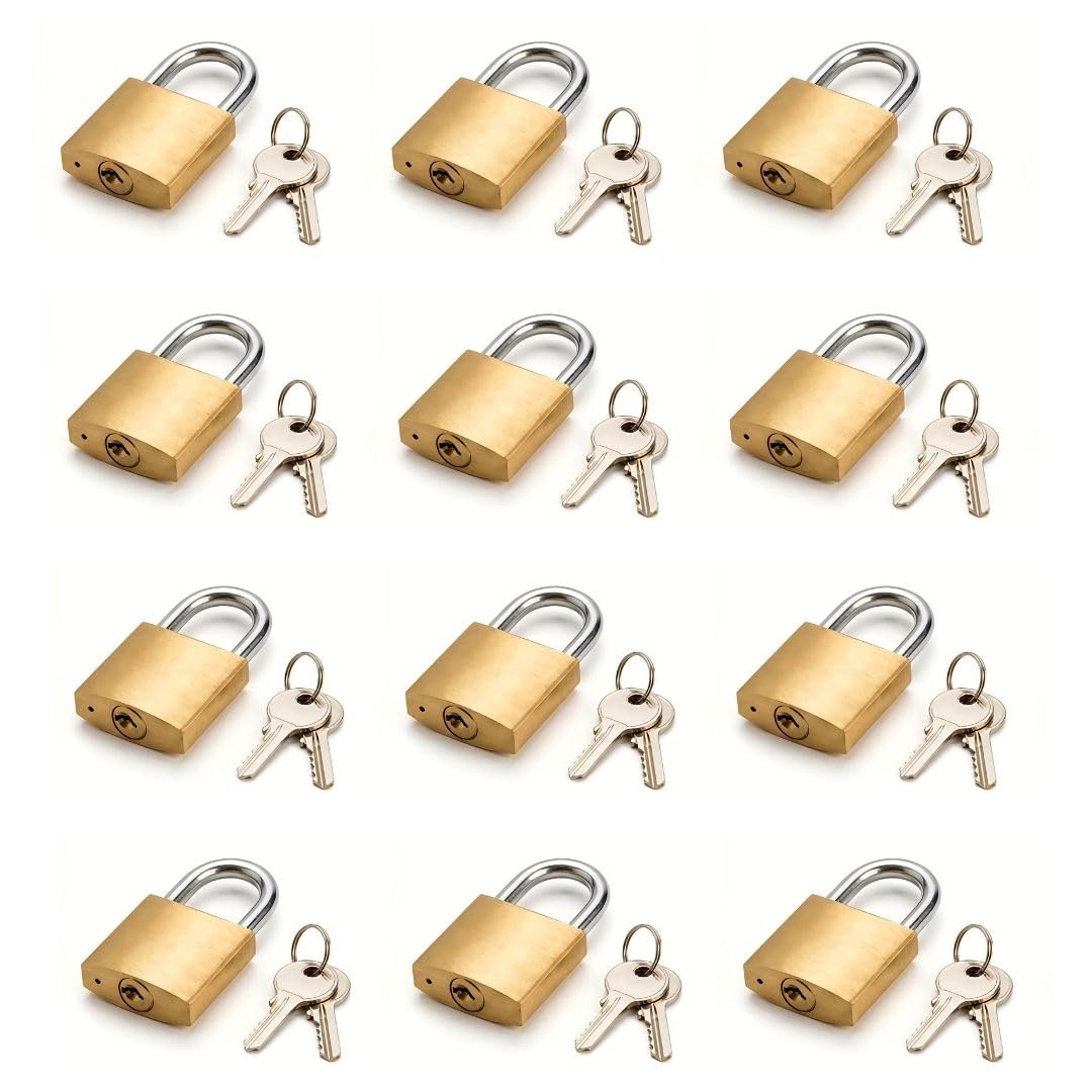 Small 25mm Brass Polished Lock and Key for Suitcases, Gym Lockers & Tool Boxes (Gold) - Set of 12-image-36