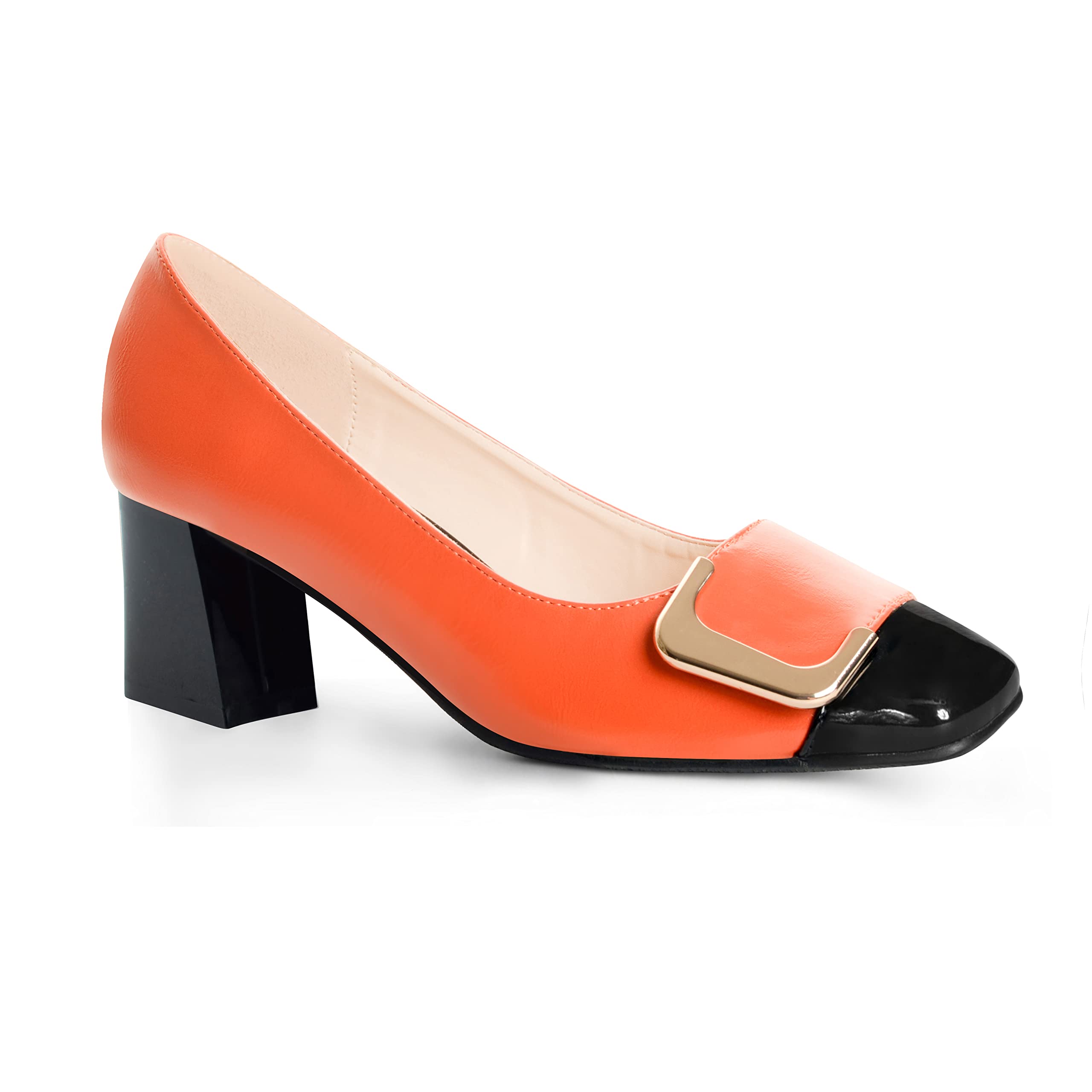 ANN CREEK Women's Pumps 'Angela' Shoes for Women Dressy Low Heel Rush Hour Office Shoes Two Tone Womens Pumps Square Toe 2.4 Inch Chunky Heel Slip On