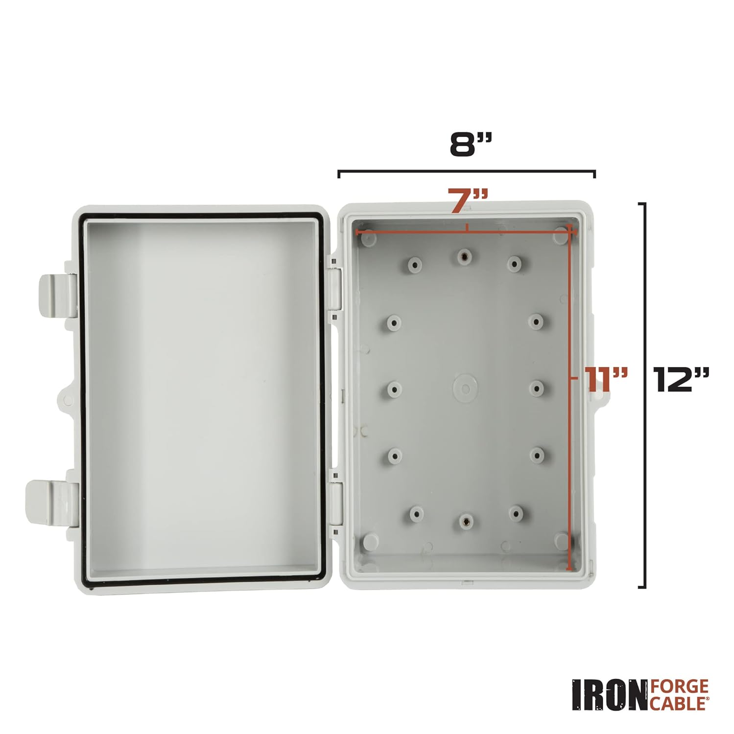 Iron Forge Cable Waterproof Junction Box Large - Outdoor Electrical Enclosure - Weatherproof Hinged Light Gray Panel Cover - IP65 12"x 8"x 6.4"Inch
