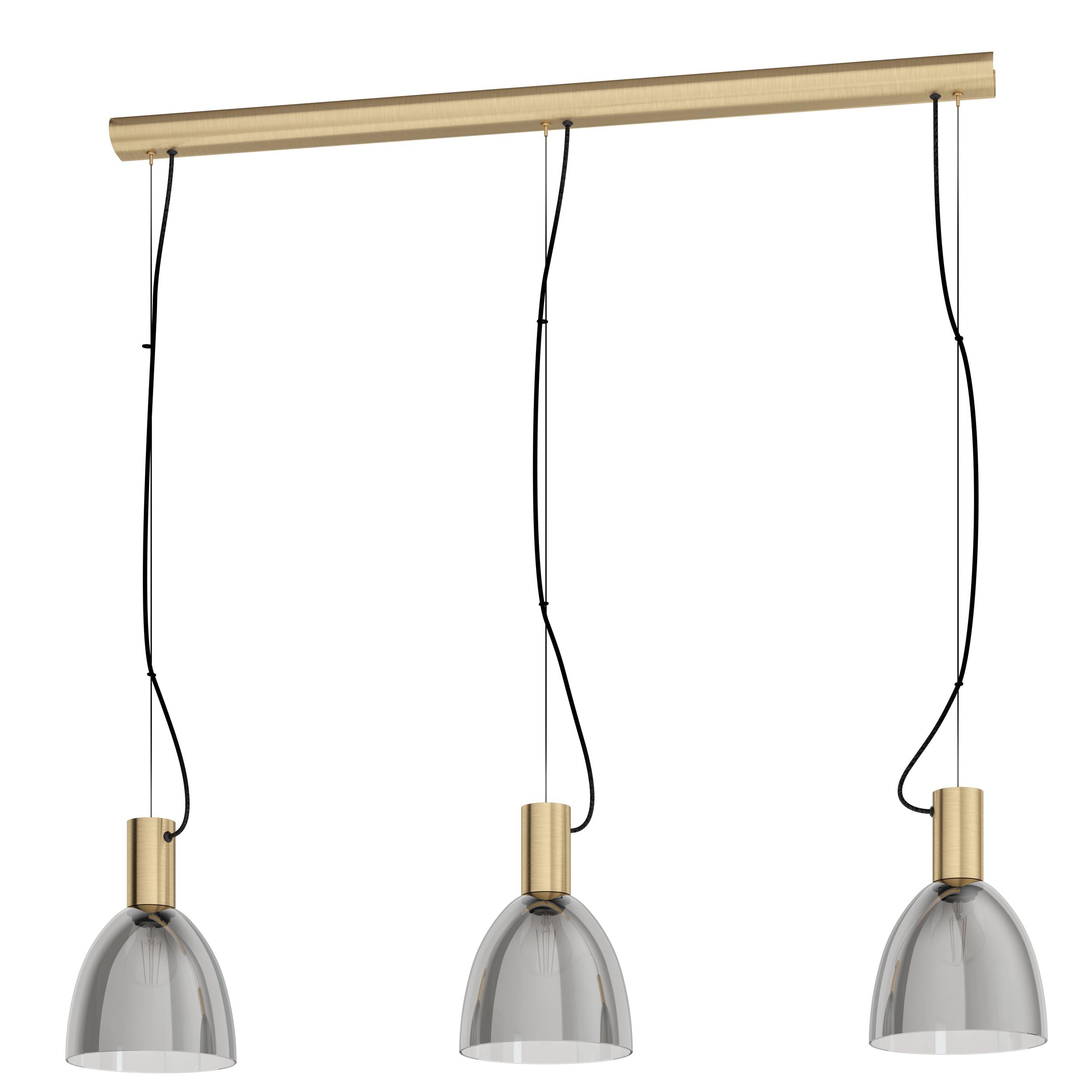 Eglo Pendant Light Lebalio, 3-Light Hanging Lamp Vintage, Suspension Lamp in Burnished Steel and Smoke Glass, Dining Table Light, Hanging Living Room Lamp with E27 Socket, L 112.5 cm