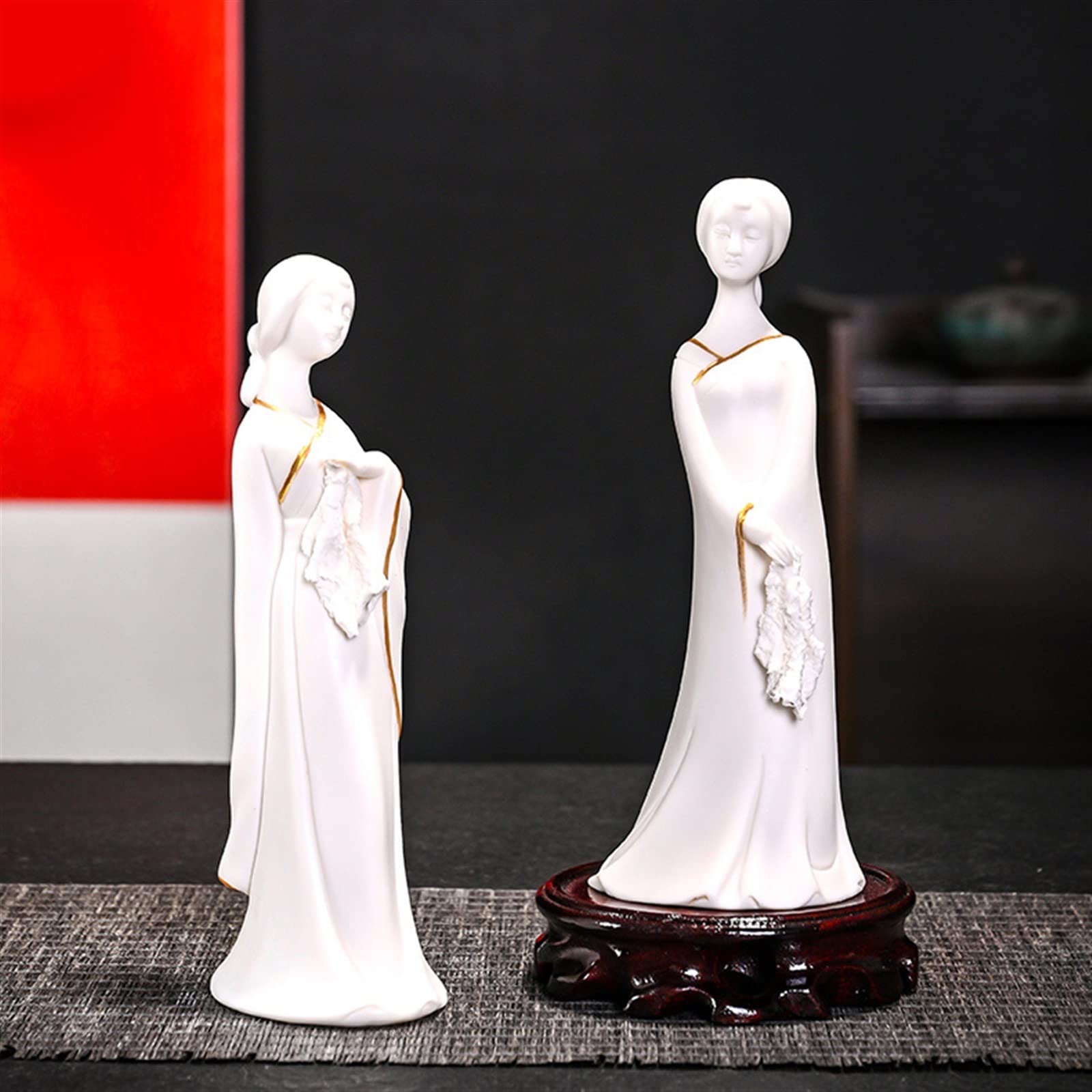 BONAD Figuras de Mesa Figura figurita Ornamento Mujer de pie Porcelana Blanca chapada en Oro Adorno de Mesa Arte clásico Hecho a Mano decoración del hogar Decoraciones de Mesa