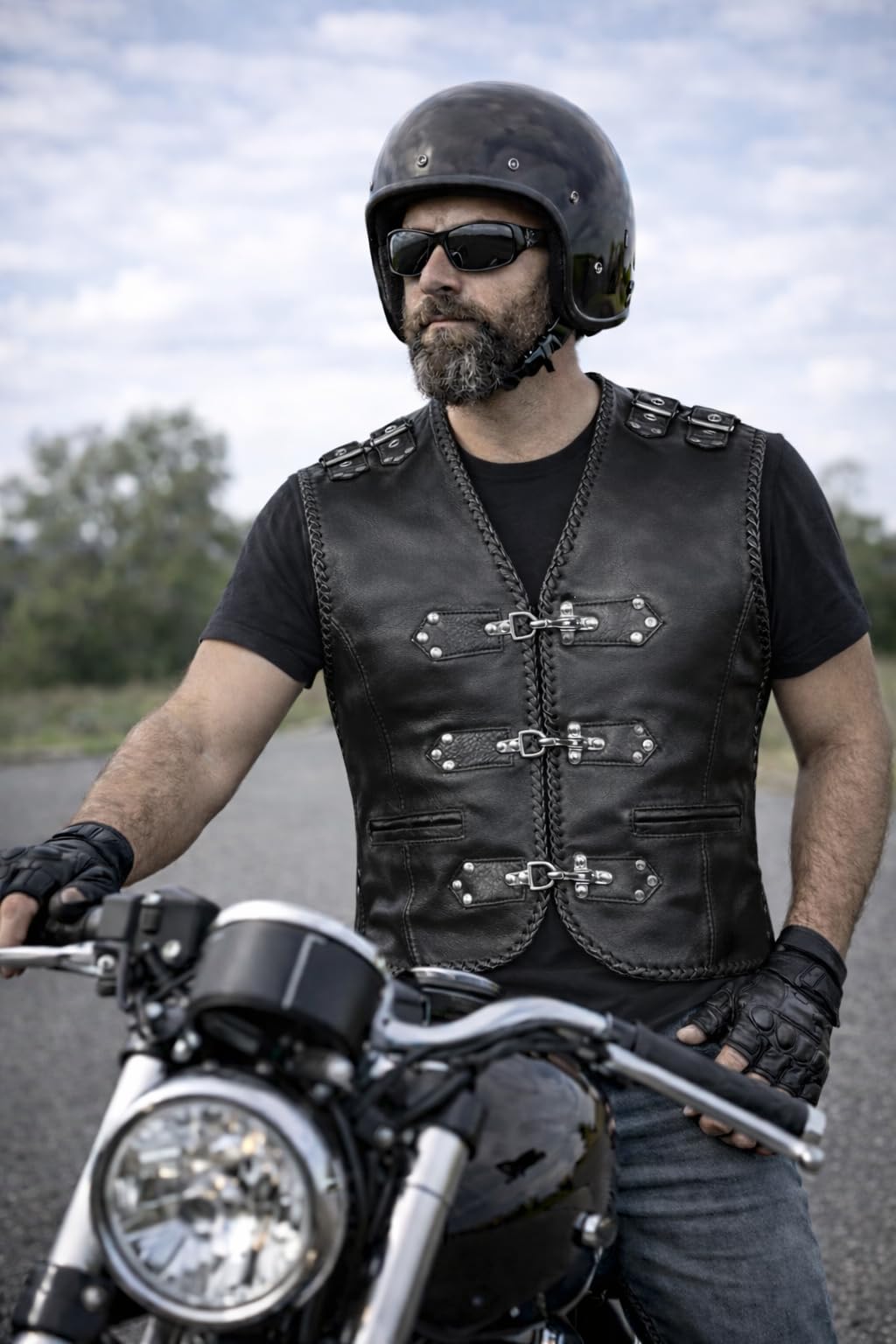 PAULGOS Lederweste Weste Kutte Leder Biker Rocker Motorrad Clubweste Bikerweste Motorradweste Schwarz BW7