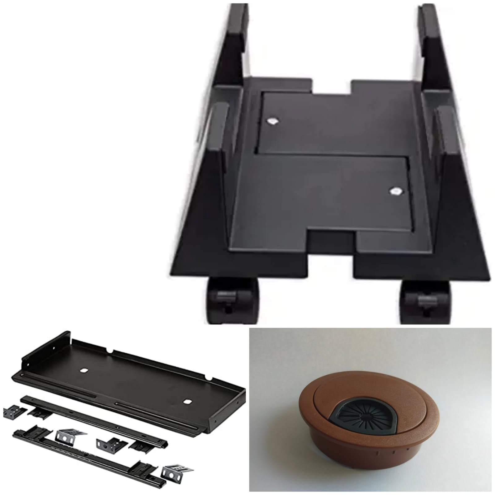 Bosney Combo Product of Metal Keyboard Tray Without Mouse with Channel, Plastic CPU Trolley Black and Plastic Cable Manager Brown-image-18