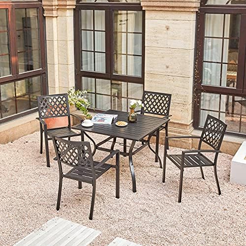 VICLLAX Patio Dining Set, 5 Pcs Outdoor Dining Table with Umbrella Hole