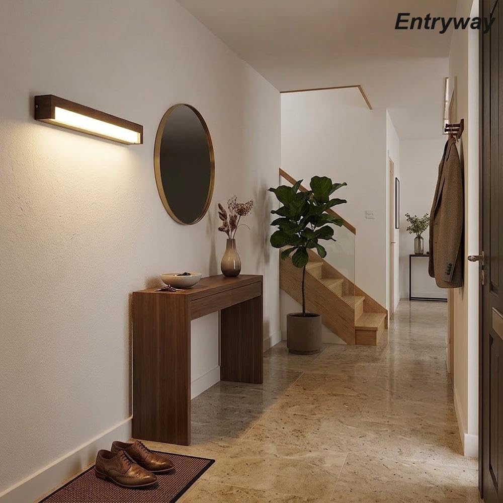 Kinkiet Nowoczesny LED, Drewnopodobny Pasek Lampy Ścienna Korytarz