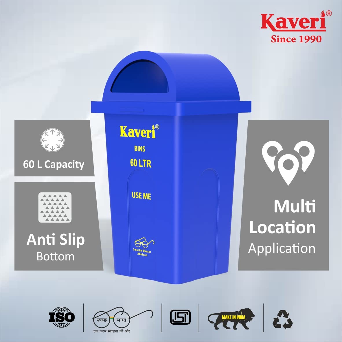 Kaveri Plasto Heavy Duty Outdoor Dustbin 60 Ltr with Lid