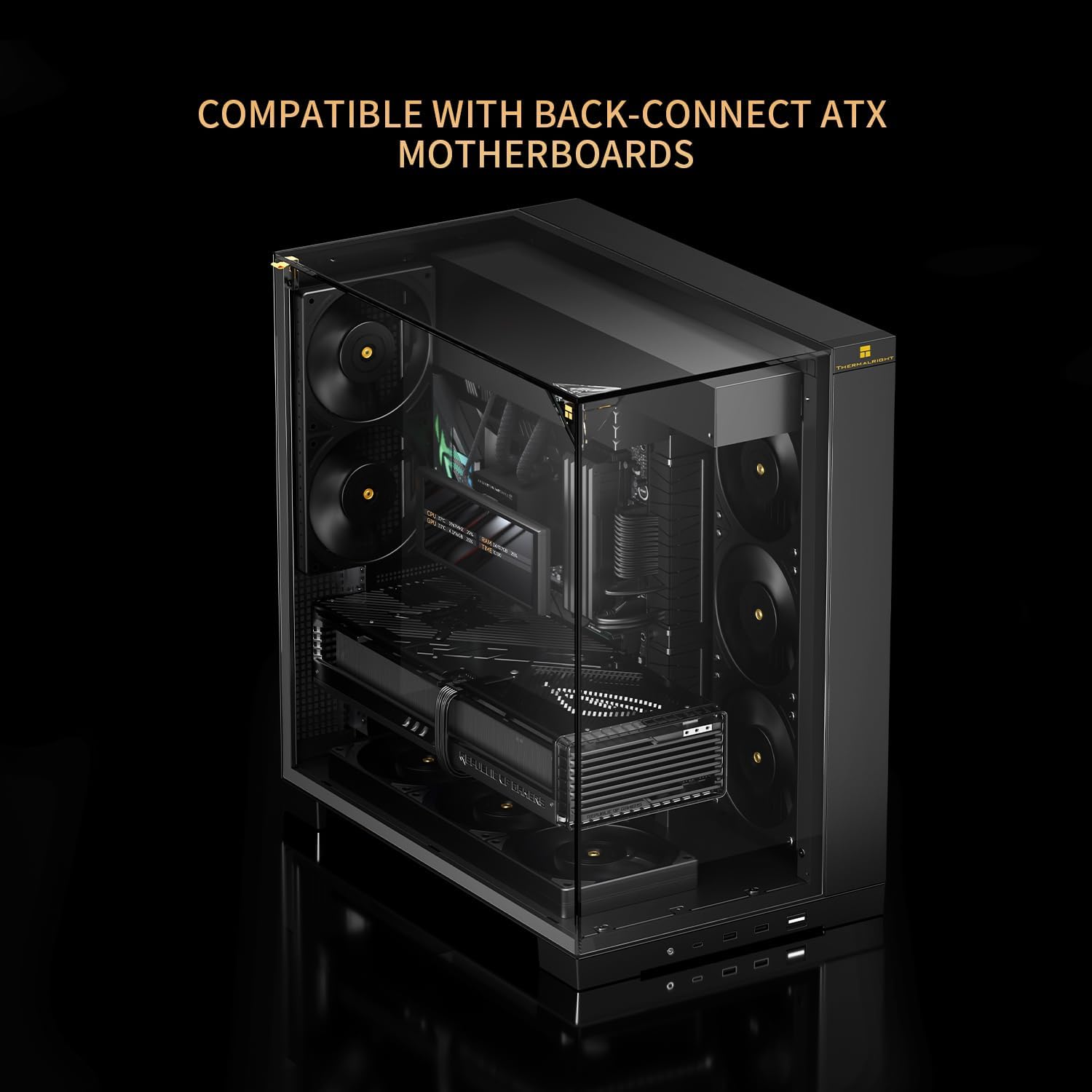 Thermalright A70ATX Gaming Case Three-Sided Pillar-Free Panoramic Glass Panel ，Type-C Port mid-Tower Computer case Tool-Free Quick-Release Vertical GPU Bracket Anti-Drop Design, Black
